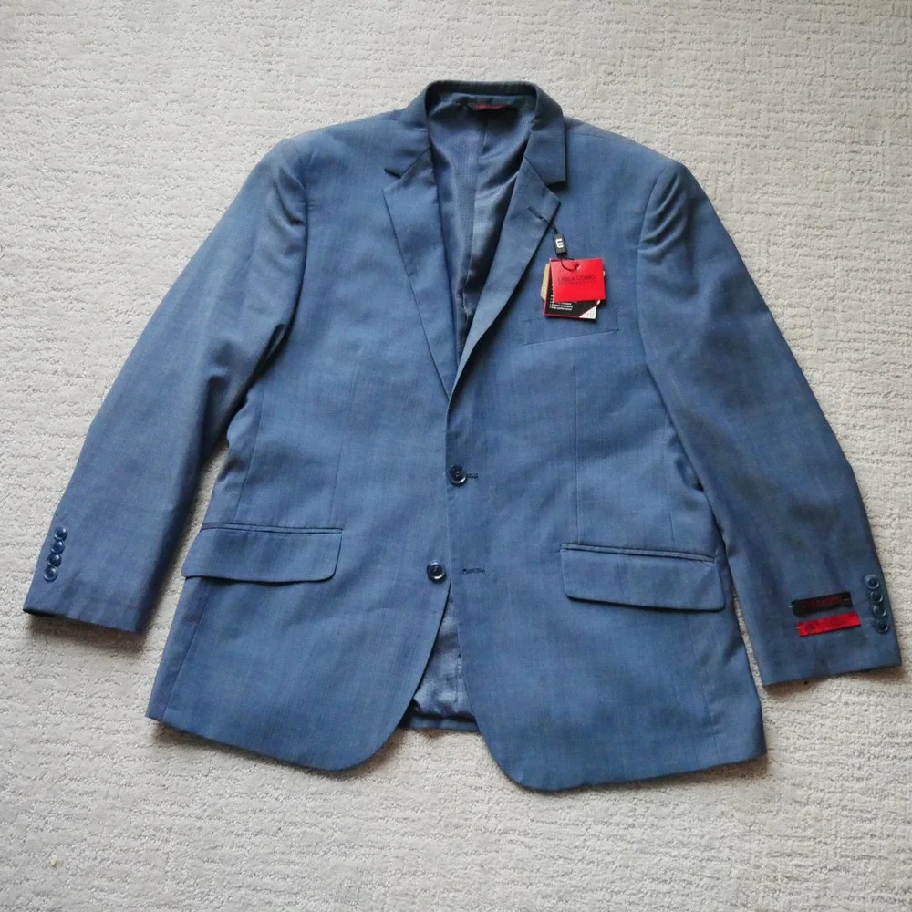 Linea Uomo Mens Performance Suit Jacket Blue Herringbone 42S Wool Blend 0S2S